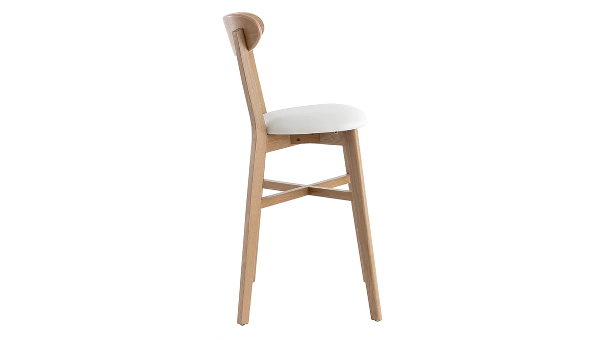 Tabouret De Bar Vintage Bois Clair Et Blanc H65 Cm DOVE 5 Tabouret De Bar Vintage Bois Clair Et Blanc H65 Cm DOVE – Image 3