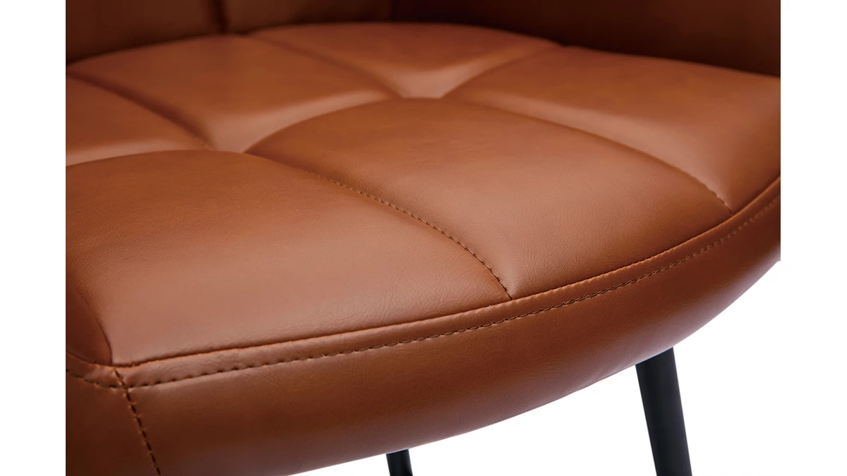 Tabourets De Bar Avec Sièges Matelassés Marron Et Métal Noir H65 Cm (lot De 2) MONTERO 8 Tabourets De Bar Avec Sièges Matelassés Marron Et Métal Noir H65 Cm (lot De 2) MONTERO – Image 6