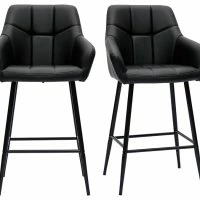 Tabourets De Bar Avec Sièges Matelassés Noirs Et Métal Noir H65 Cm (lot De 2) MONTERO
