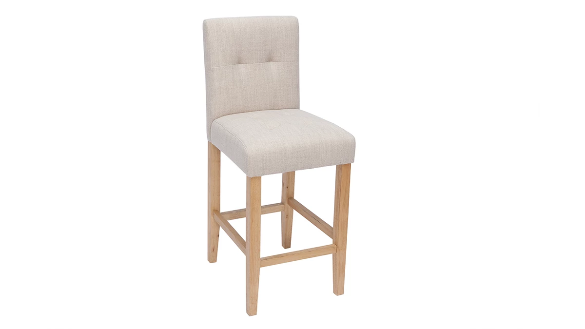 Tabourets De Bar Capitonnés Beige Naturel Et Bois H66 Cm (lot De 2) ESTER 5 Tabourets De Bar Capitonnés Beige Naturel Et Bois H66 Cm (lot De 2) ESTER – Image 3