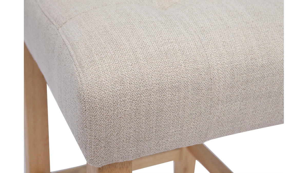 Tabourets De Bar Capitonnés Beige Naturel Et Bois H66 Cm (lot De 2) ESTER 8 Tabourets De Bar Capitonnés Beige Naturel Et Bois H66 Cm (lot De 2) ESTER – Image 6
