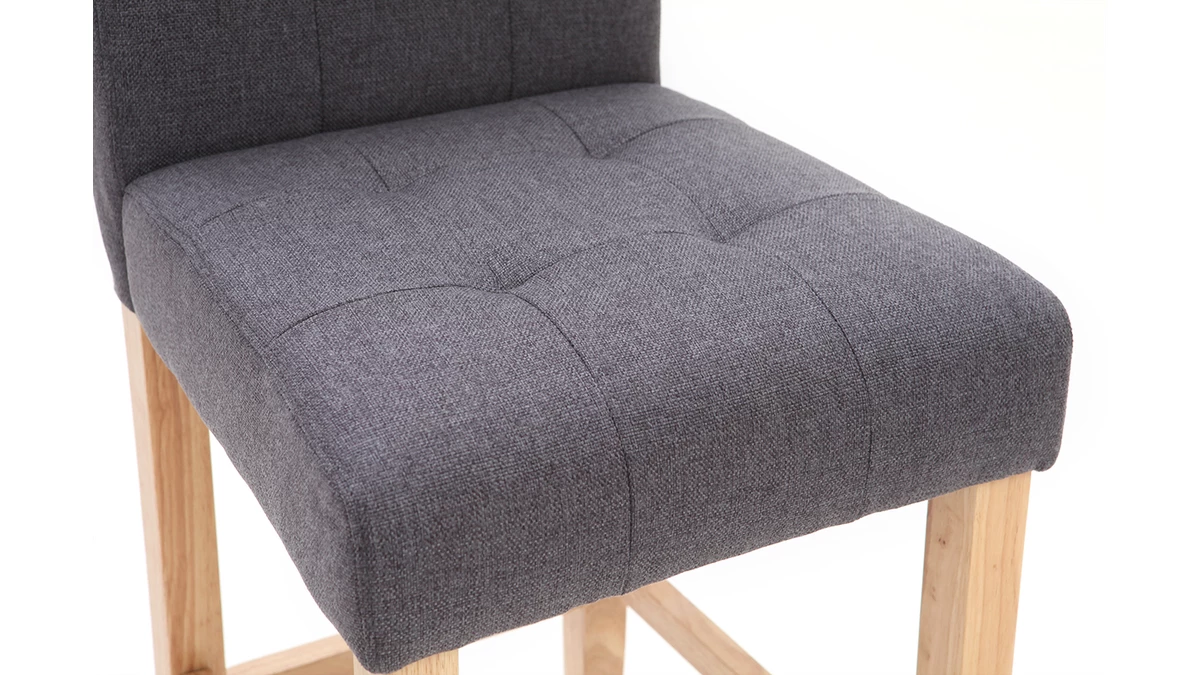 Tabourets De Bar Capitonnés Gris Foncé Et Bois H66 Cm (lot De 2) ESTER 8 Tabourets De Bar Capitonnés Gris Foncé Et Bois H66 Cm (lot De 2) ESTER – Image 6