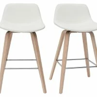 Tabourets De Bar Design Blanc Et Bois Clair H65 Cm (lot De 2) NONIE