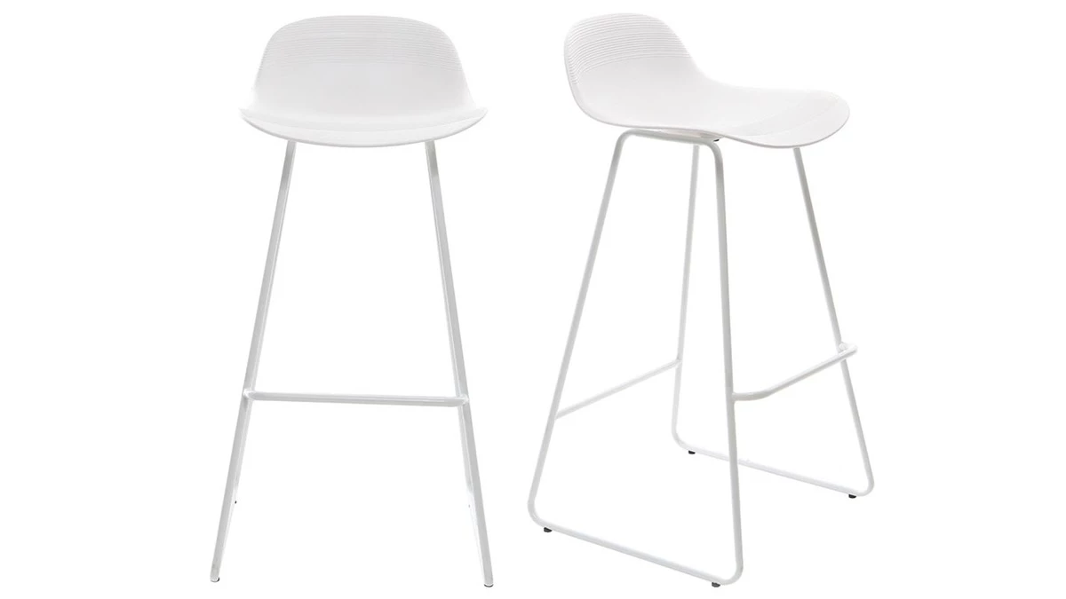 Tabourets De Bar Design Blancs H71 Cm (lot De 2) ELLA 3 Tabourets De Bar Design Blancs H71 Cm (lot De 2) ELLA