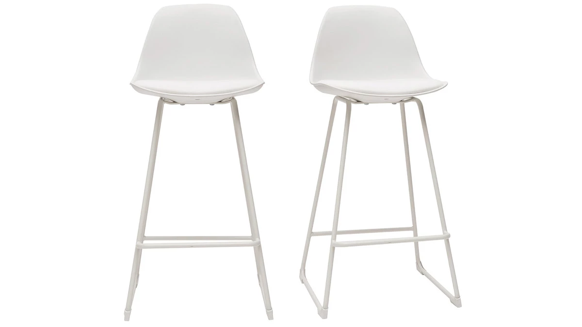 Tabourets De Bar Design Blancs Pieds Métal 65 Cm (lot De 2) FRANZ 3 Tabourets De Bar Design Blancs Pieds Métal 65 Cm (lot De 2) FRANZ