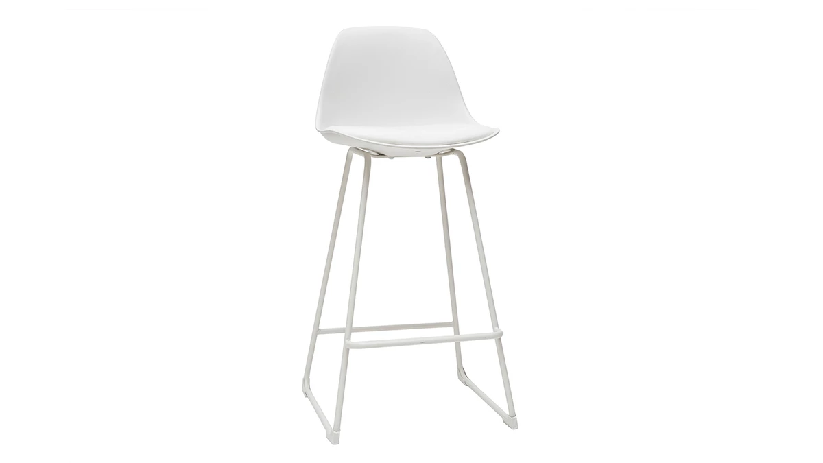 Tabourets De Bar Design Blancs Pieds Métal 65 Cm (lot De 2) FRANZ 5 Tabourets De Bar Design Blancs Pieds Métal 65 Cm (lot De 2) FRANZ – Image 3