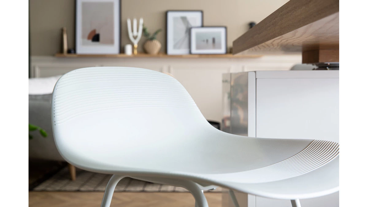 Tabourets De Bar Design Blancs Pieds Métal 65 Cm (lot De 2) FRANZ 10 Tabourets De Bar Design Blancs Pieds Métal 65 Cm (lot De 2) FRANZ – Image 8