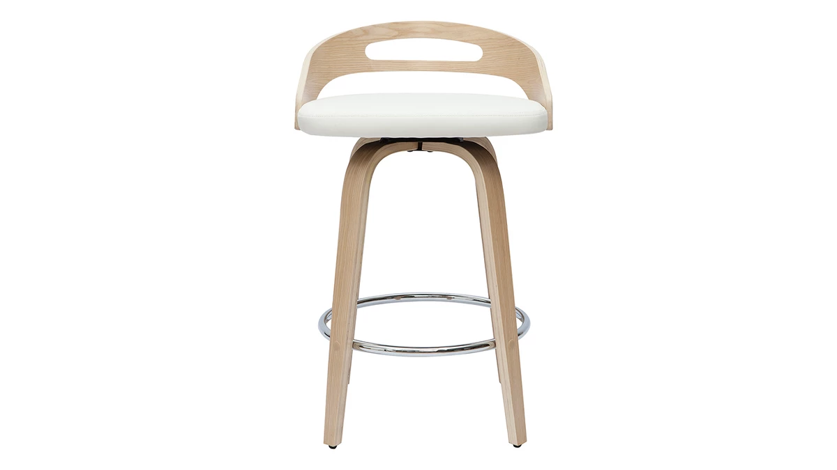 Tabourets De Bar Design Bois Clair Et Polyuréthane Blanc 65cm (lot De 2) MANO 4 Tabourets De Bar Design Bois Clair Et Polyuréthane Blanc 65cm (lot De 2) MANO – Image 2