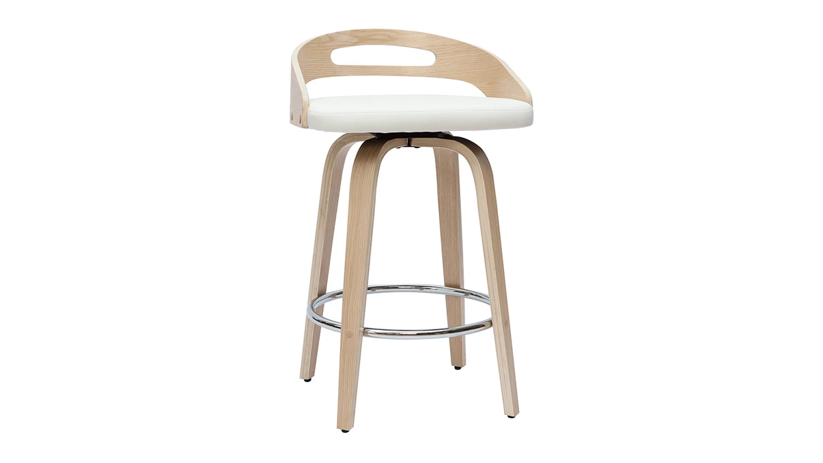 Tabourets De Bar Design Bois Clair Et Polyuréthane Blanc 65cm (lot De 2) MANO 5 Tabourets De Bar Design Bois Clair Et Polyuréthane Blanc 65cm (lot De 2) MANO – Image 3
