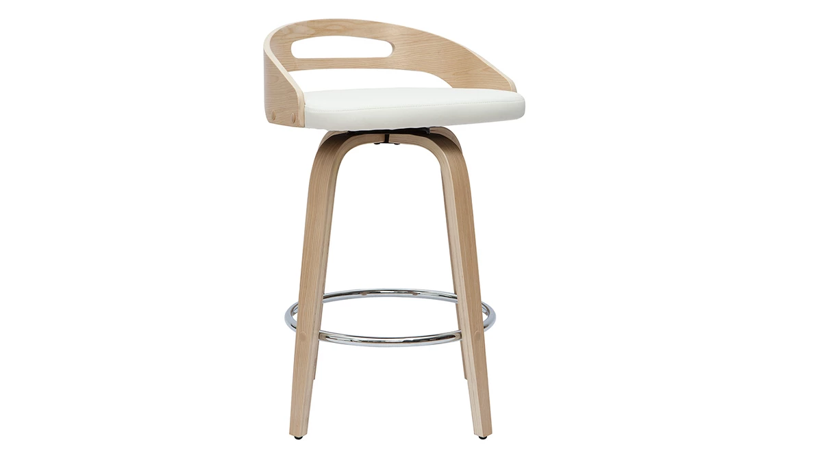 Tabourets De Bar Design Bois Clair Et Polyuréthane Blanc 65cm (lot De 2) MANO 6 Tabourets De Bar Design Bois Clair Et Polyuréthane Blanc 65cm (lot De 2) MANO – Image 4