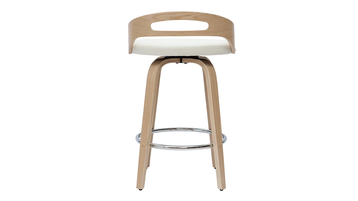 Tabourets De Bar Design Bois Clair Et Polyuréthane Blanc 65cm (lot De 2) MANO 7 Tabourets De Bar Design Bois Clair Et Polyuréthane Blanc 65cm (lot De 2) MANO – Image 5