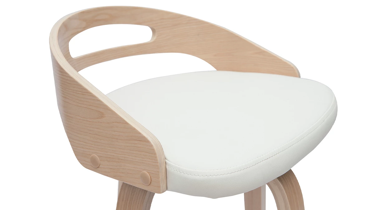 Tabourets De Bar Design Bois Clair Et Polyuréthane Blanc 65cm (lot De 2) MANO 8 Tabourets De Bar Design Bois Clair Et Polyuréthane Blanc 65cm (lot De 2) MANO – Image 6