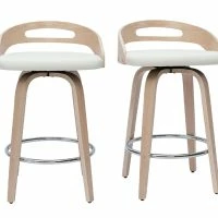 Tabourets De Bar Design Bois Clair Et Polyuréthane Blanc 65cm (lot De 2) MANO