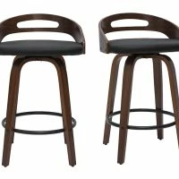 Tabourets De Bar Design Bois Foncé Et Polyuréthane Noir 65cm (lot De 2) MANO