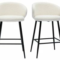 Tabourets De Bar Design En Tissu Effet Laine Bouclée Et Métal Noir (lot De 2) ROSALIE