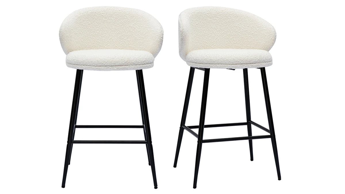 Tabourets De Bar Design En Tissu Effet Laine Bouclée Et Métal Noir (lot De 2) ROSALIE 3 Tabourets De Bar Design En Tissu Effet Laine Bouclée Et Métal Noir (lot De 2) ROSALIE