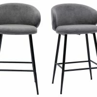 Tabourets De Bar Design En Tissu Effet Velours Gris Et Métal Noir (lot De 2) ROSALIE