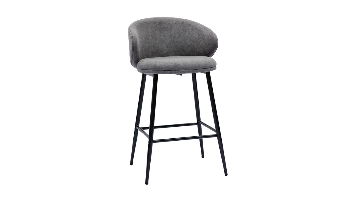 Tabourets De Bar Design En Tissu Effet Velours Gris Et Métal Noir (lot De 2) ROSALIE 5 Tabourets De Bar Design En Tissu Effet Velours Gris Et Métal Noir (lot De 2) ROSALIE – Image 3