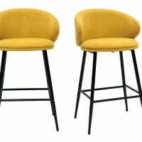 Tabourets De Bar Design En Tissu Effet Velours Jaune Moutarde Et Métal Noir (lot De 2) ROSALIE