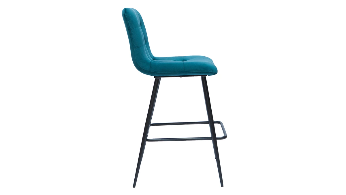 Tabourets De Bar Design En Tissu Velours Gaufré Bleu Pétrole Et Métal H65 Cm (lot De 2) ESCAPE 6 Tabourets De Bar Design En Tissu Velours Gaufré Bleu Pétrole Et Métal H65 Cm (lot De 2) ESCAPE – Image 4