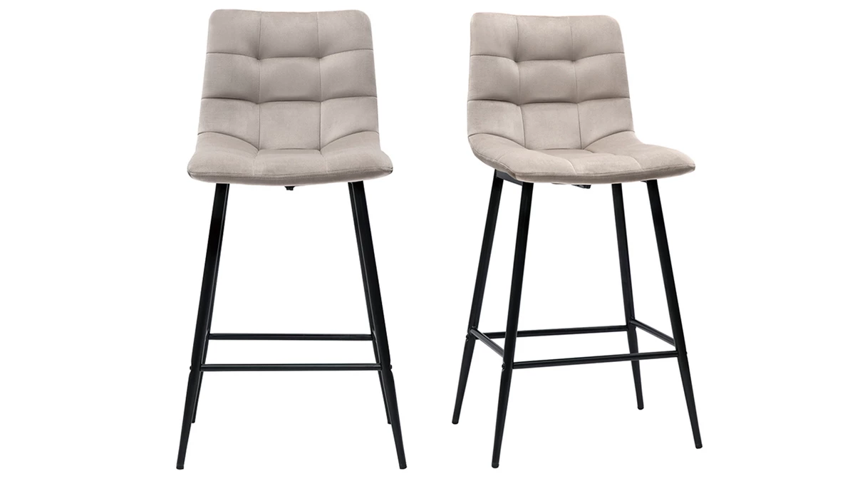 Tabourets De Bar Design En Velours Taupe H65 Cm (lot De 2) MAXWELL 3 Tabourets De Bar Design En Velours Taupe H65 Cm (lot De 2) MAXWELL