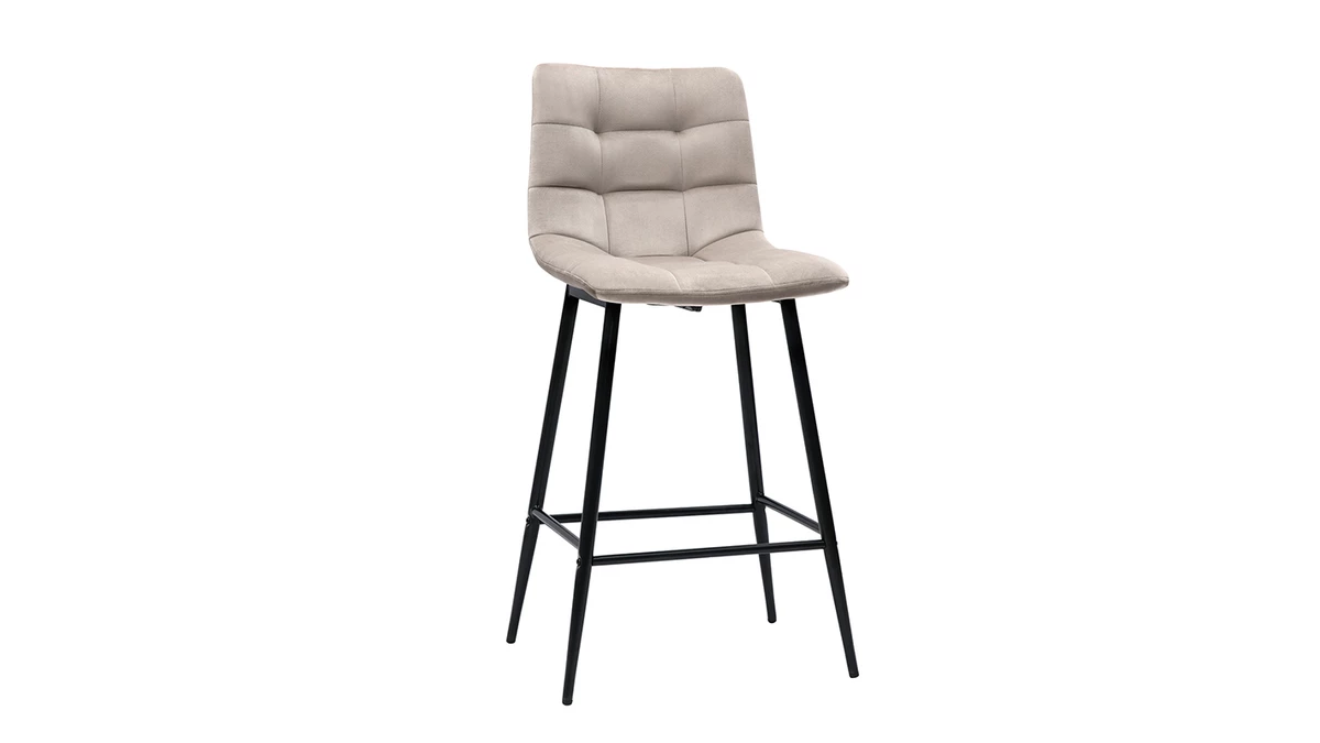 Tabourets De Bar Design En Velours Taupe H65 Cm (lot De 2) MAXWELL 5 Tabourets De Bar Design En Velours Taupe H65 Cm (lot De 2) MAXWELL – Image 3