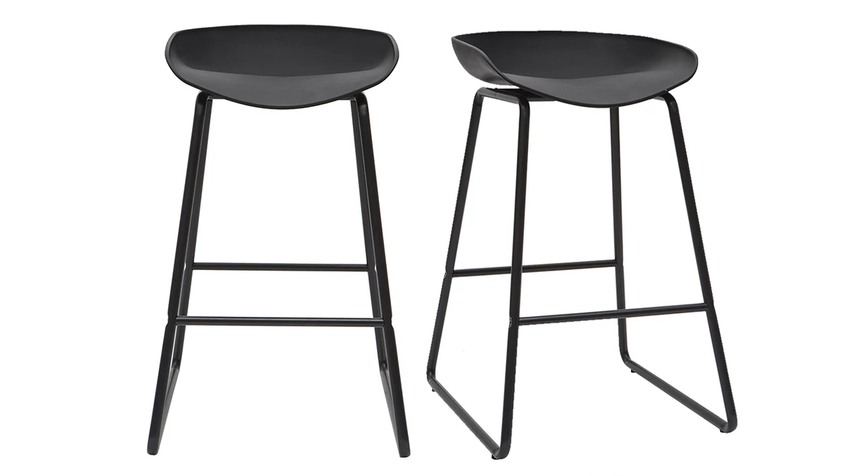 Tabourets De Bar Design Noirs H65 Cm (lot De 2) PEBBLE 3 Tabourets De Bar Design Noirs H65 Cm (lot De 2) PEBBLE