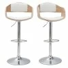 Tabourets De Bar Design Réglables En Polyuréthane Blanc Et Bois Clair (lot De 2) EUSTACHE