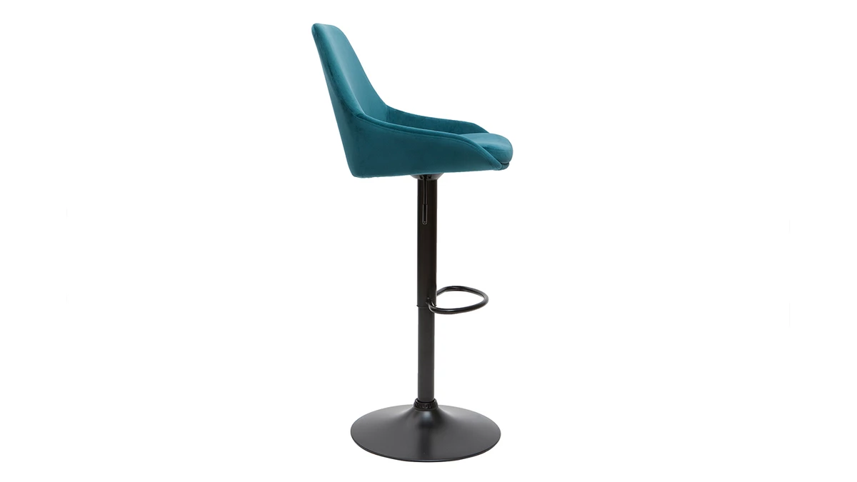 Tabourets De Bar Design Réglables Velours Bleu Pétrole (lot De 2) HOLO 6 Tabourets De Bar Design Réglables Velours Bleu Pétrole (lot De 2) HOLO – Image 4