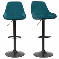 Tabourets De Bar Design Réglables Velours Bleu Pétrole (lot De 2) HOLO
