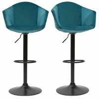 Tabourets De Bar Design Réglables Velours Bleu Pétrole (lot De 2) TAYA