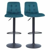 Tabourets De Bar Design Réglables Velours Gaufré Bleu Pétrole (lot De 2) ESCAPE