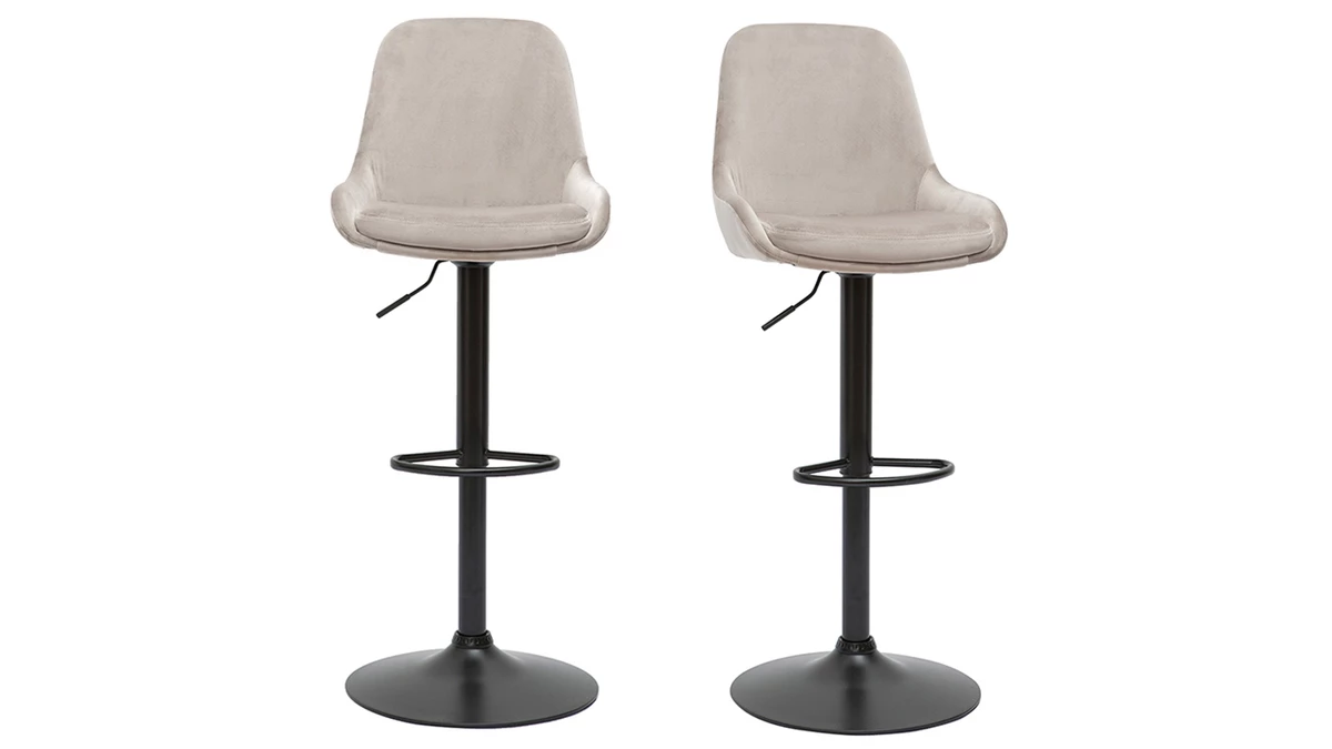 Tabourets De Bar Design Réglables Velours Taupe (lot De 2) HOLO 3 Tabourets De Bar Design Réglables Velours Taupe (lot De 2) HOLO