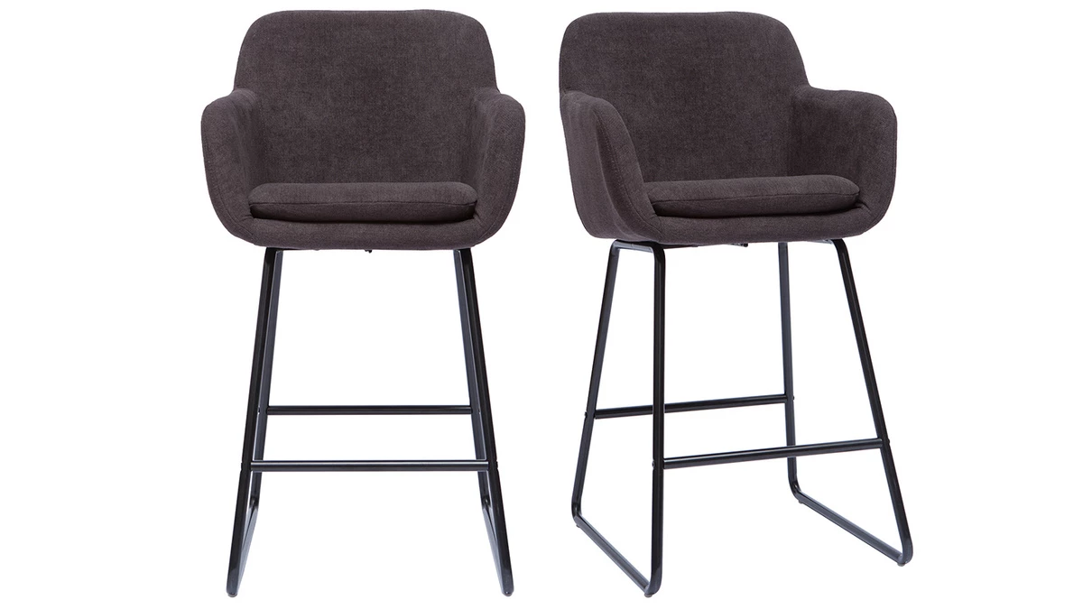 Tabourets De Bar Effet Velours Gris Foncé H65 Cm (lot De 2) AMIKA 3 Tabourets De Bar Effet Velours Gris Foncé H65 Cm (lot De 2) AMIKA