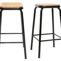 Tabourets De Bar Empilables Noir Et Bois Foncé H65 Cm (lot De 2) MEMPHIS