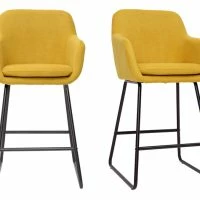 Tabourets De Bar En Tissu Effet Velours Jaune Moutarde H65 Cm (lot De 2) AMIKA