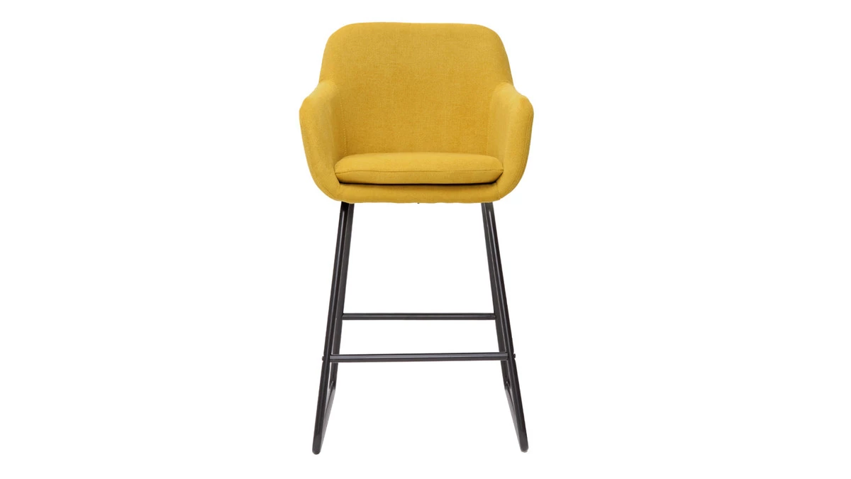 Tabourets De Bar En Tissu Effet Velours Jaune Moutarde H65 Cm (lot De 2) AMIKA 4 Tabourets De Bar En Tissu Effet Velours Jaune Moutarde H65 Cm (lot De 2) AMIKA – Image 2