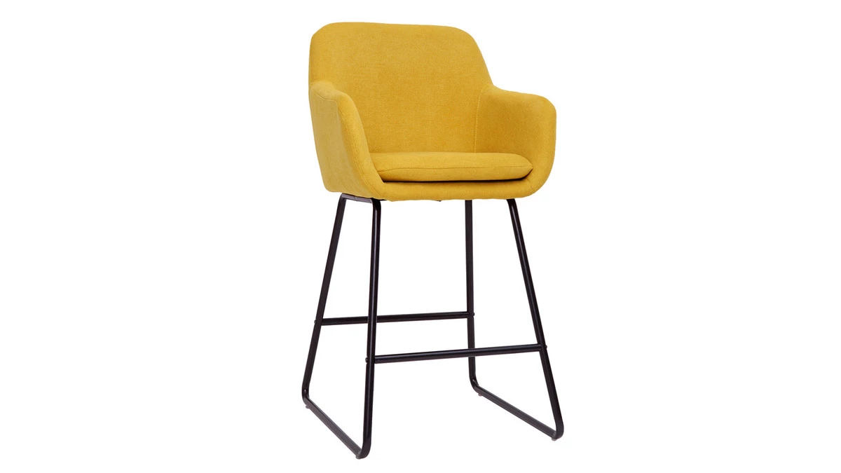Tabourets De Bar En Tissu Effet Velours Jaune Moutarde H65 Cm (lot De 2) AMIKA 5 Tabourets De Bar En Tissu Effet Velours Jaune Moutarde H65 Cm (lot De 2) AMIKA – Image 3