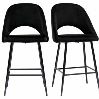 Tabourets De Bar En Velours Noir Et Métal H65 Cm (lot De 2) COSETTE