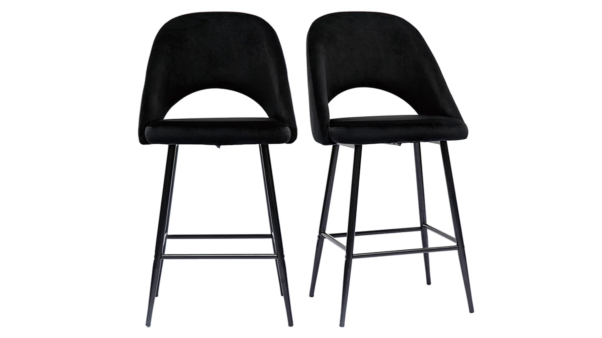 Tabourets De Bar En Velours Noir Et Métal H65 Cm (lot De 2) COSETTE 3 Tabourets De Bar En Velours Noir Et Métal H65 Cm (lot De 2) COSETTE