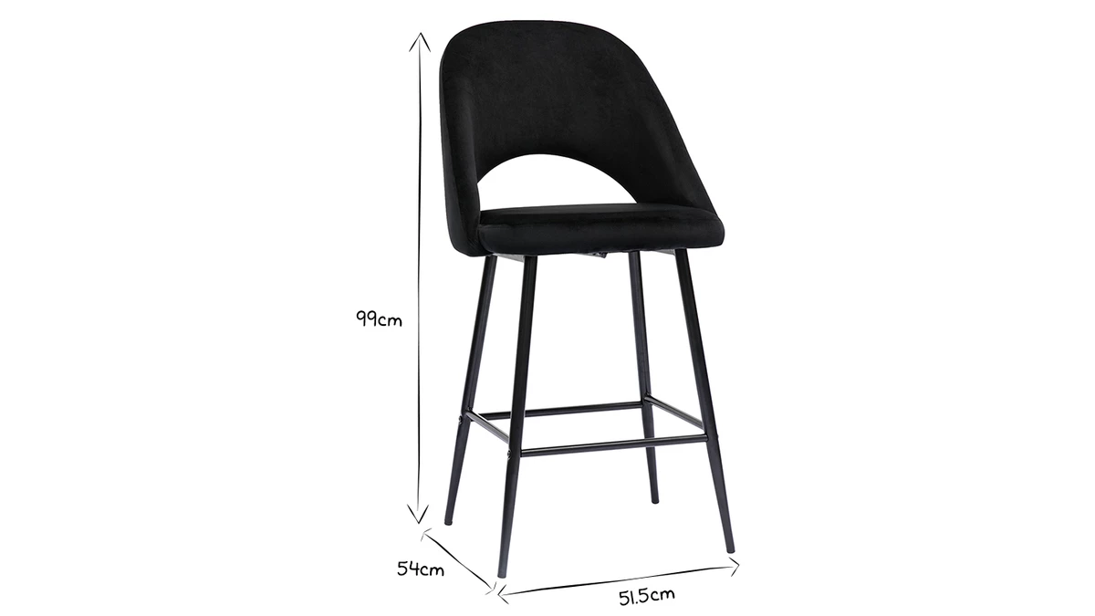 Tabourets De Bar En Velours Noir Et Métal H65 Cm (lot De 2) COSETTE 9 Tabourets De Bar En Velours Noir Et Métal H65 Cm (lot De 2) COSETTE – Image 7