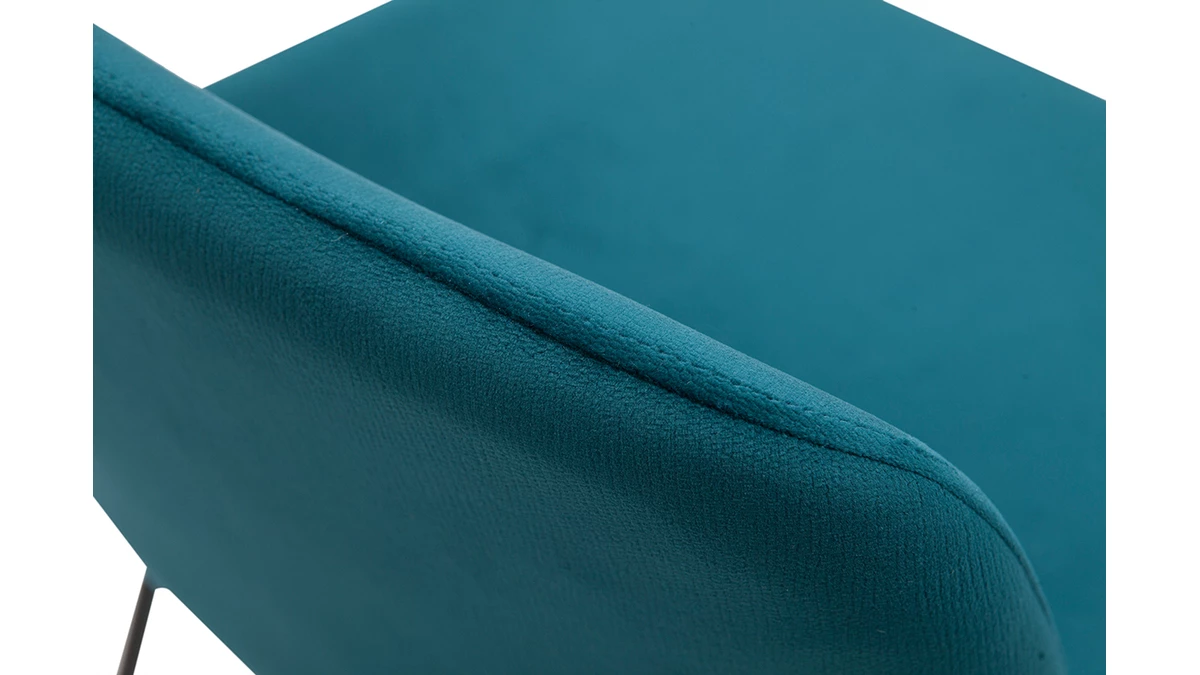 Tabourets De Bar Fixes En Tissu Velours Bleu Canard Pieds Métal Noir H65 (lot De 2) KAOLY 8 Tabourets De Bar Fixes En Tissu Velours Bleu Canard Pieds Métal Noir H65 (lot De 2) KAOLY – Image 6