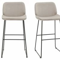 Tabourets De Bar Fixes En Tissu Velours Taupe Pieds Métal Noir H65 (lot De 2) KAOLY