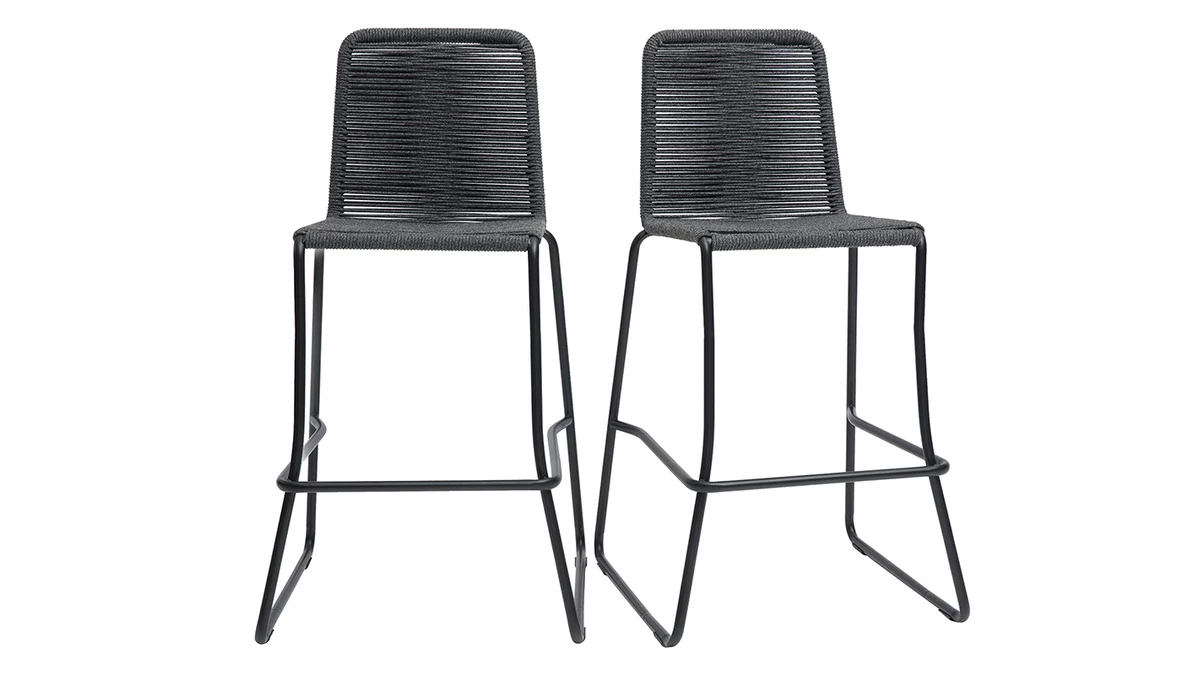 Tabourets De Bar Intérieur/exterieur Cordage Gris 72 Cm (lot De 2) YORGO 3 Tabourets De Bar Intérieur/exterieur Cordage Gris 72 Cm (lot De 2) YORGO