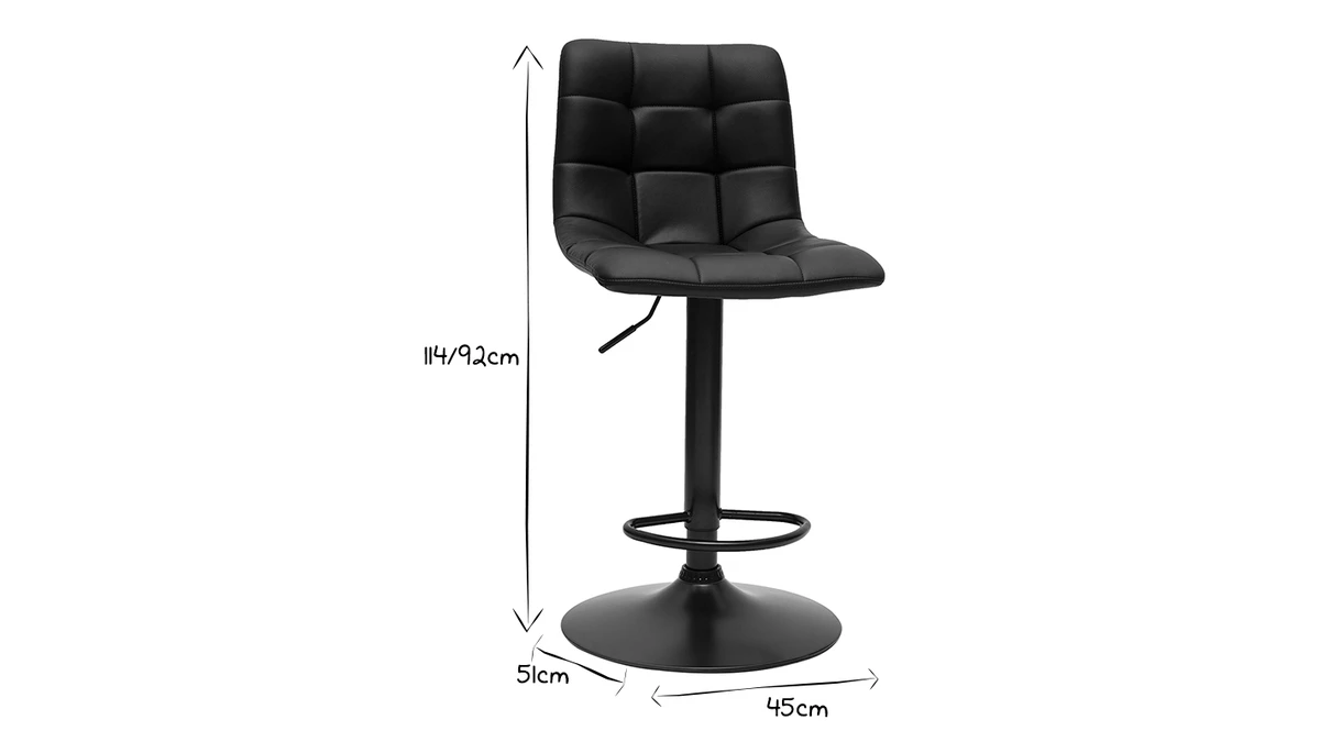 Tabourets De Bar Réglables Design Noirs (lot De 2) MAXWELL 9 Tabourets De Bar Réglables Design Noirs (lot De 2) MAXWELL – Image 7