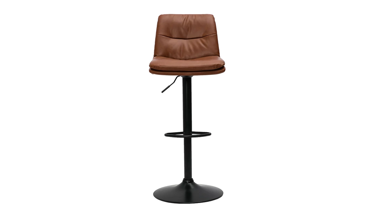 Tabourets De Bar Réglables En Polyuréthane Marron Et Métal Noir (lot De 2) ZUCK 4 Tabourets De Bar Réglables En Polyuréthane Marron Et Métal Noir (lot De 2) ZUCK – Image 2