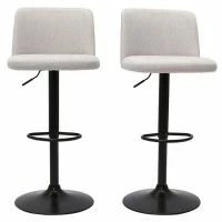 Tabourets De Bar Réglables En Tissu Effet Velours Texturé Beige Et Métal Noir (lot De 2) MONTI