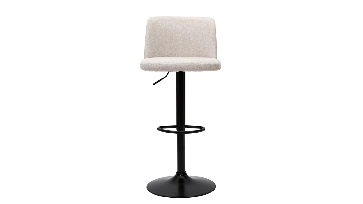 Tabourets De Bar Réglables En Tissu Effet Velours Texturé Beige Et Métal Noir (lot De 2) MONTI 4 Tabourets De Bar Réglables En Tissu Effet Velours Texturé Beige Et Métal Noir (lot De 2) MONTI – Image 2