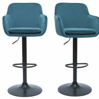 Tabourets De Bar Réglables En Tissu Velours Bleu Pétrole Et Métal Noir (lot De 2) AMIKA