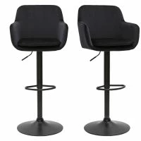 Tabourets De Bar Réglables En Velours Noir Et Métal (lot De 2) AMIKA